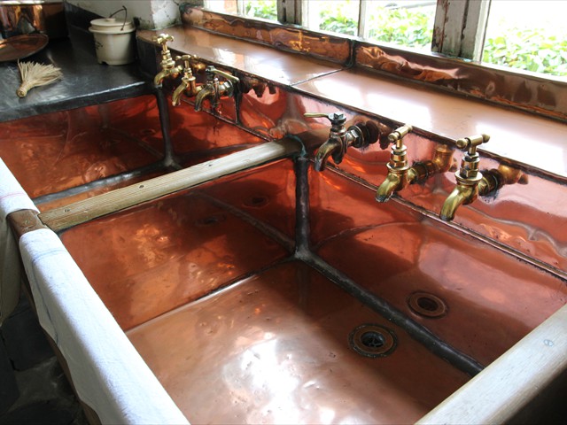 Saltram - Copper sinks with running water: Hot, cold and soft